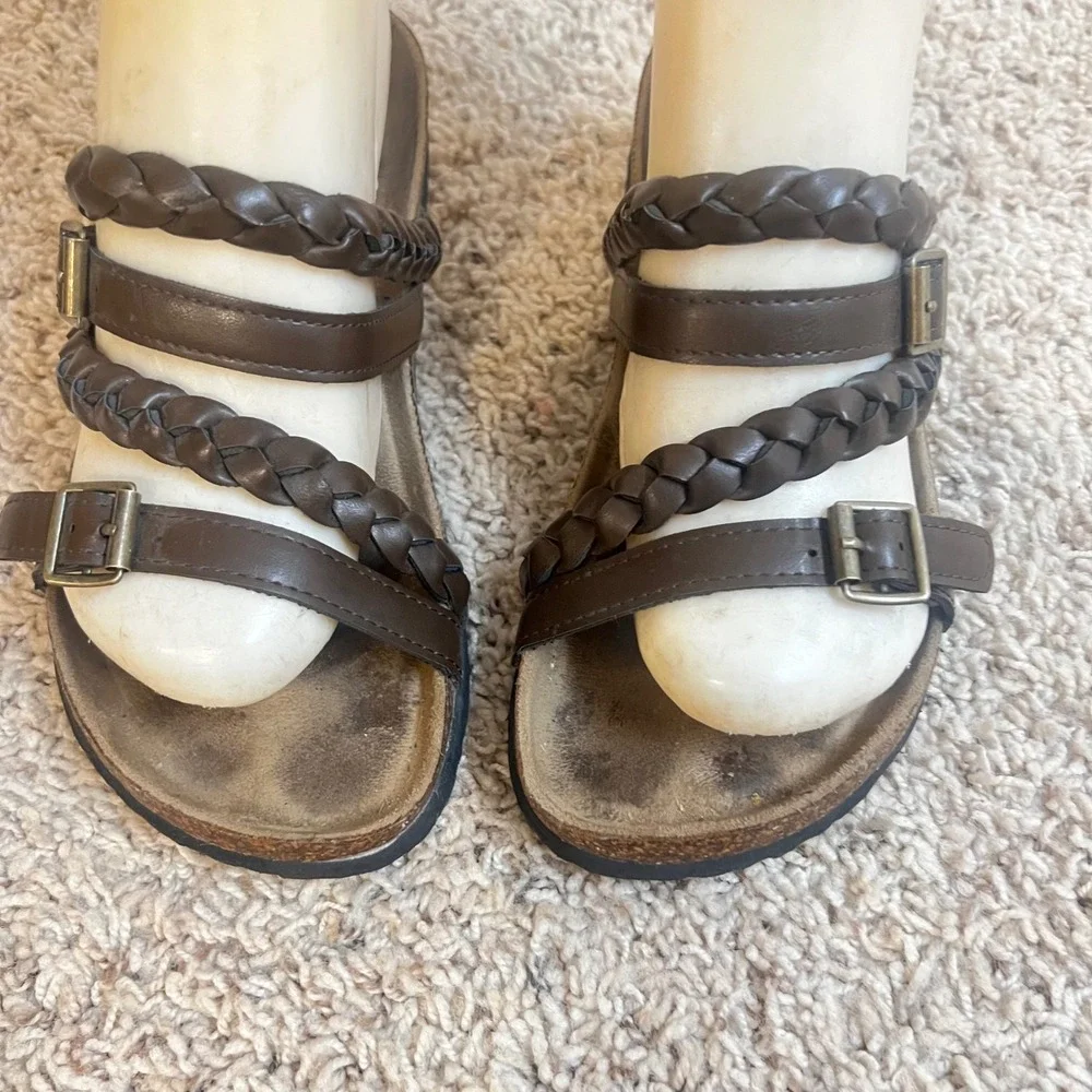 Braided Strap‎ Brown Sandals Buckle Accents Comfortable Slides Casual Shoes